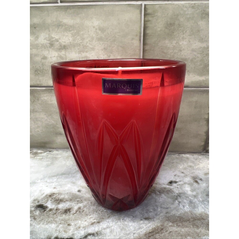 Marquis By  Waterford  Brookside Red Hurricane Candle RUBY Red  ~ Cinnamon RARE